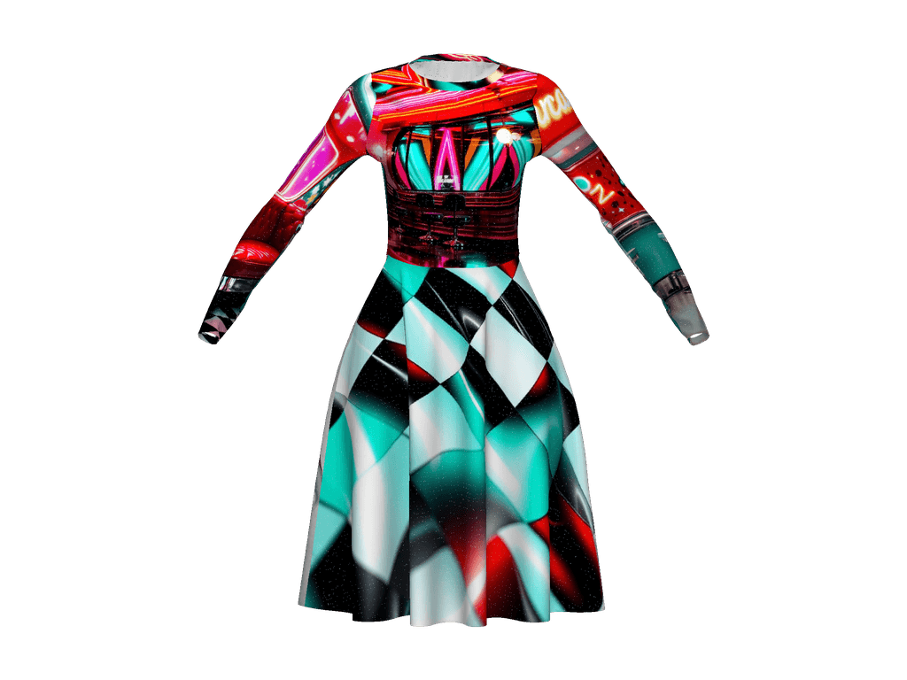 All-Over Print Long Sleeve Midi Dress