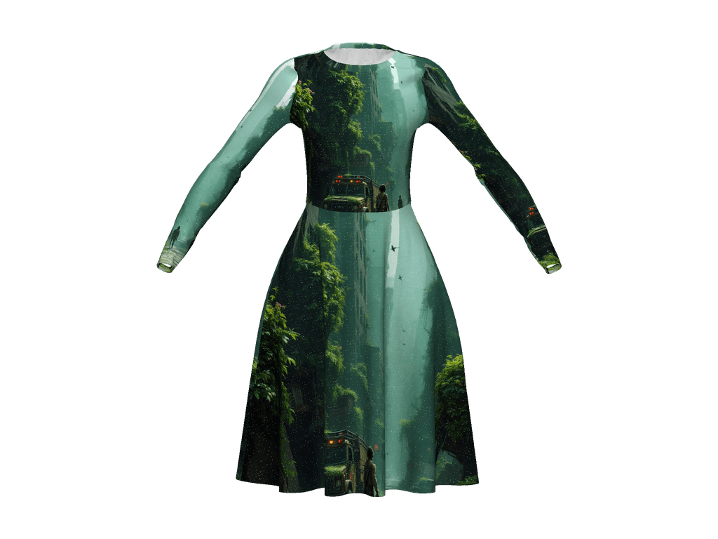 All-Over Print Long Sleeve Midi Dress