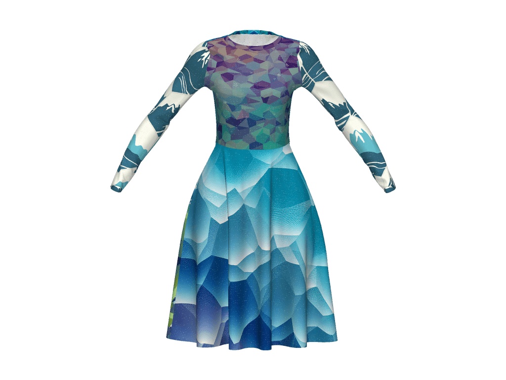 All-Over Print Long Sleeve Midi Dress