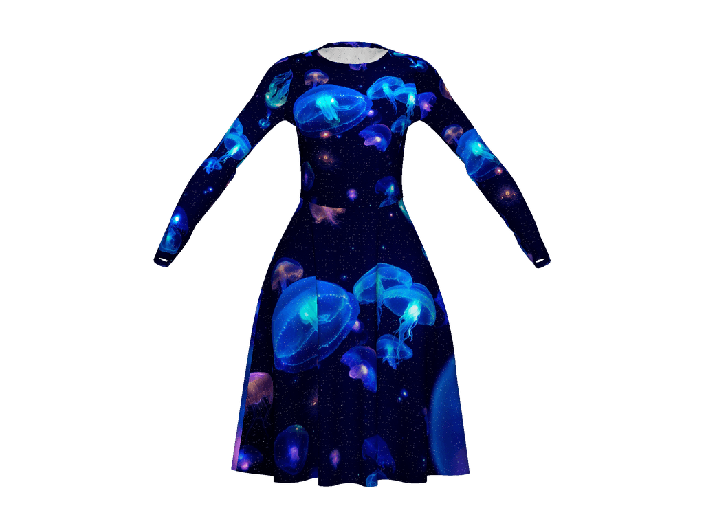 All-Over Print Long Sleeve Midi Dress