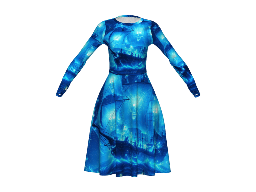 All-Over Print Long Sleeve Midi Dress