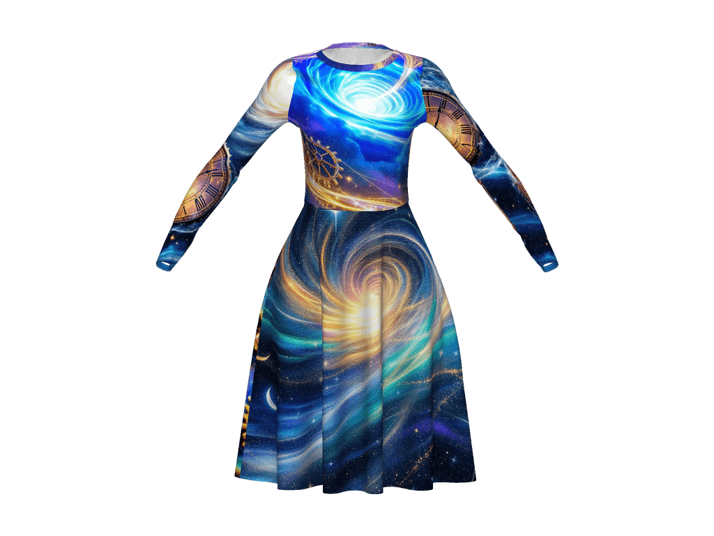 All-Over Print Long Sleeve Midi Dress