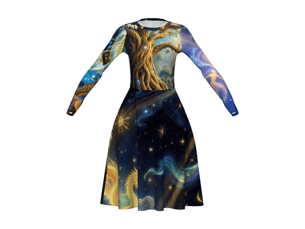 All-Over Print Long Sleeve Midi Dress