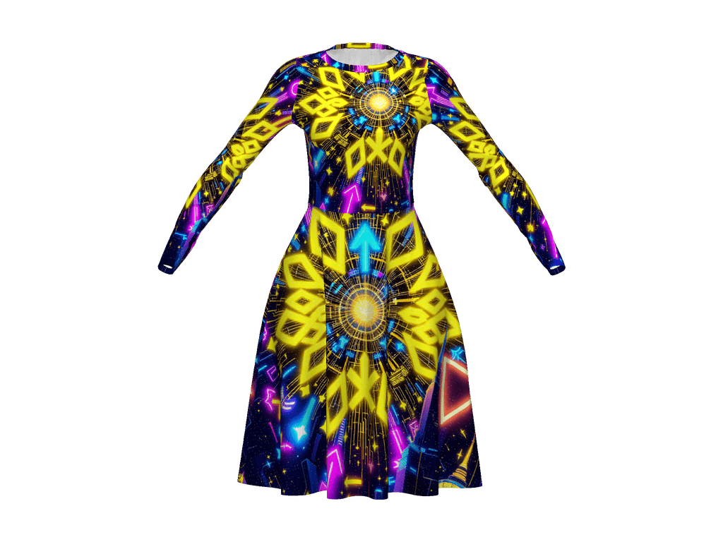 All-Over Print Long Sleeve Midi Dress