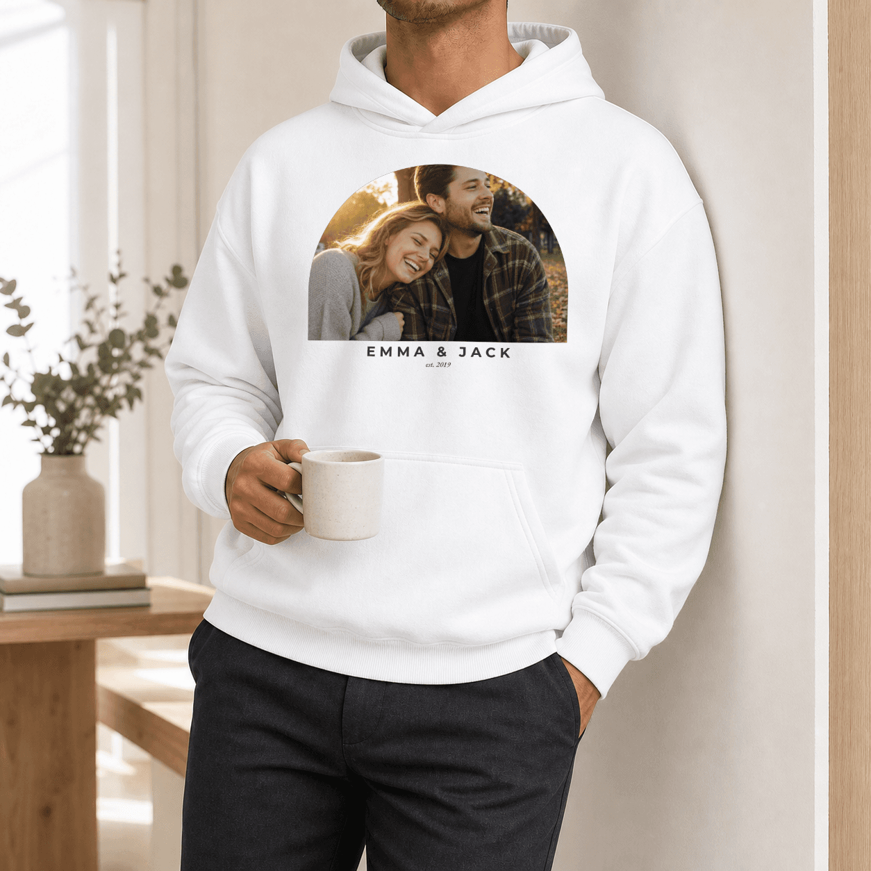 Custom Photo Hoodie worn casually