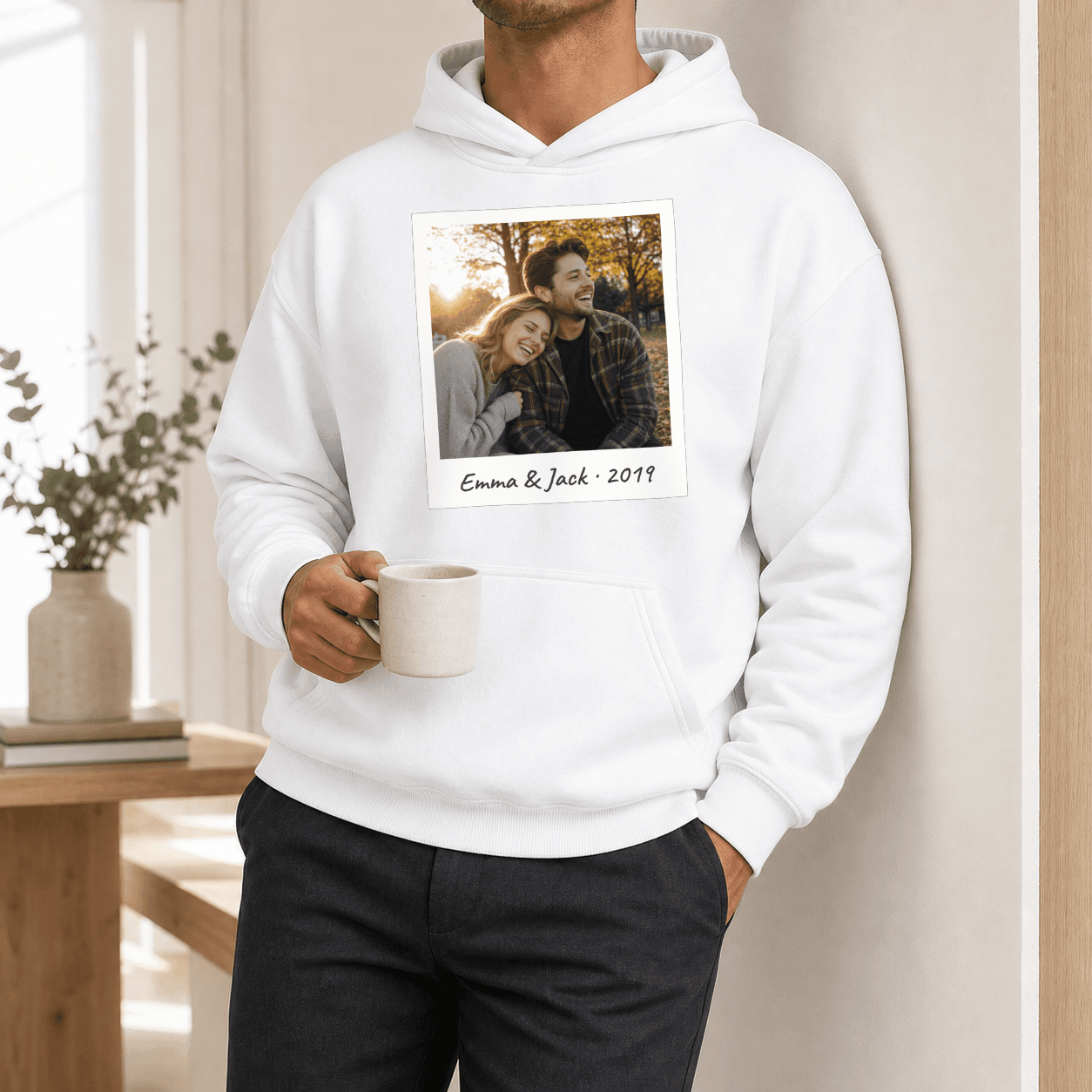 Custom Photo Hoodie worn casually