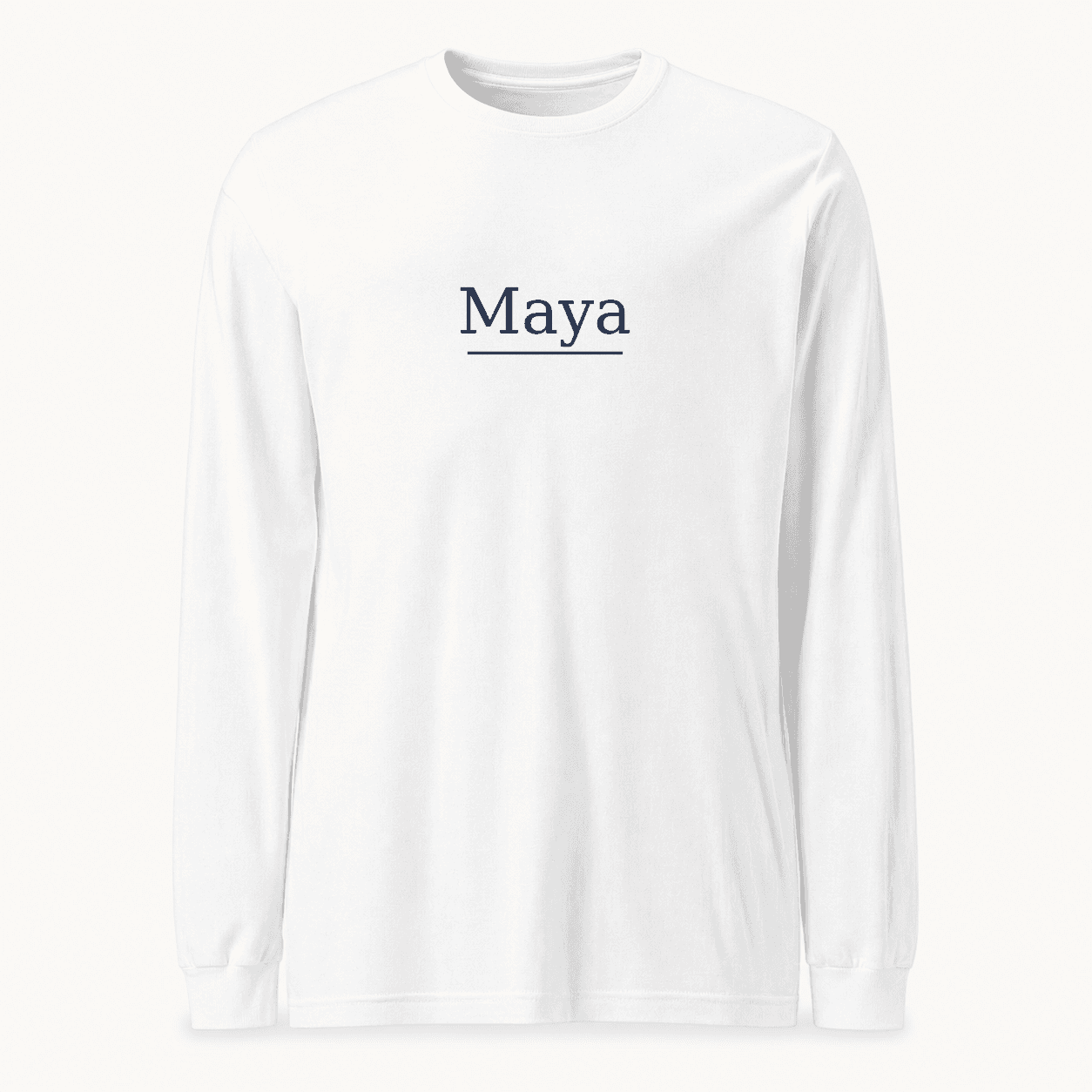 Custom Name Long Sleeve flat lay — White