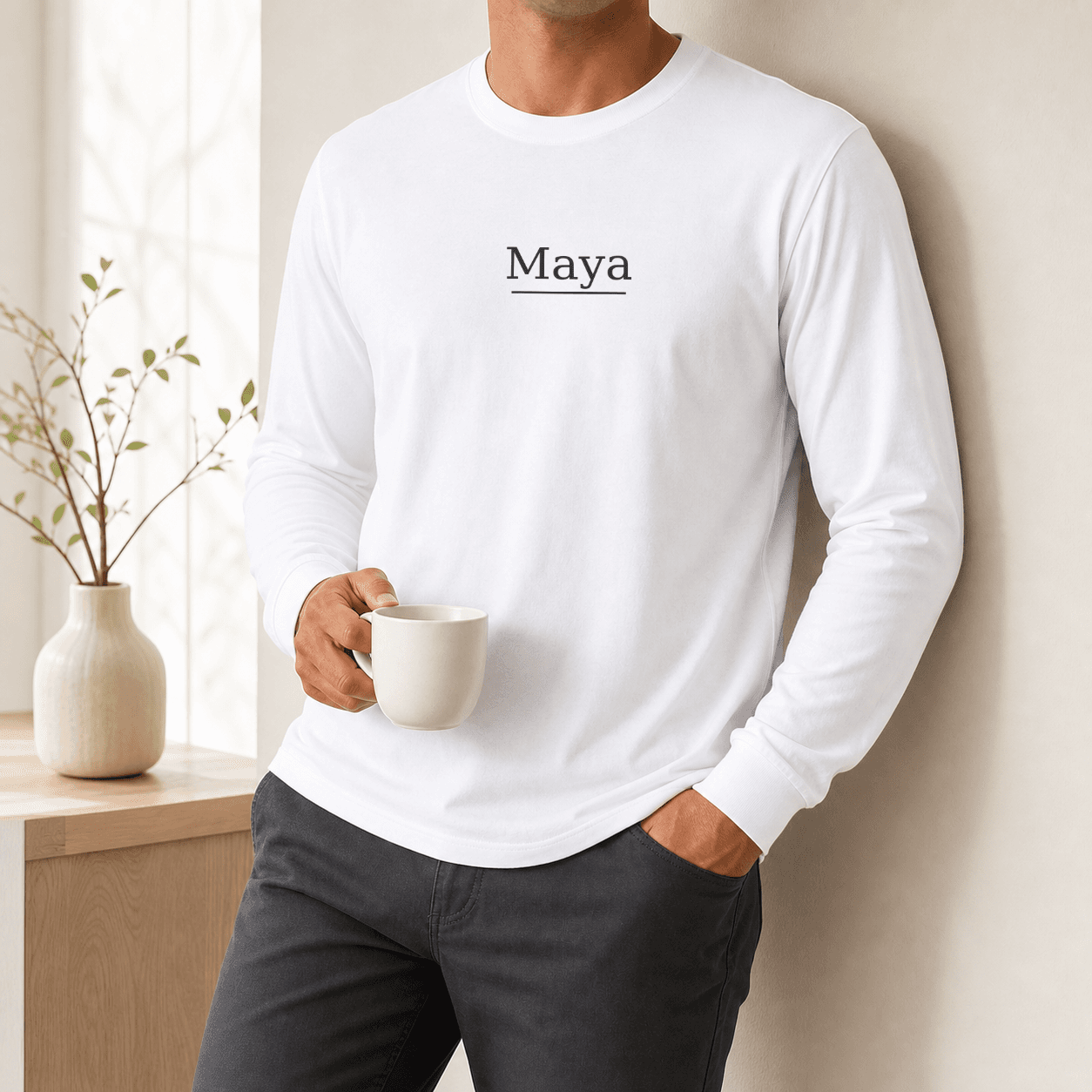 Custom Name Long Sleeve worn casually