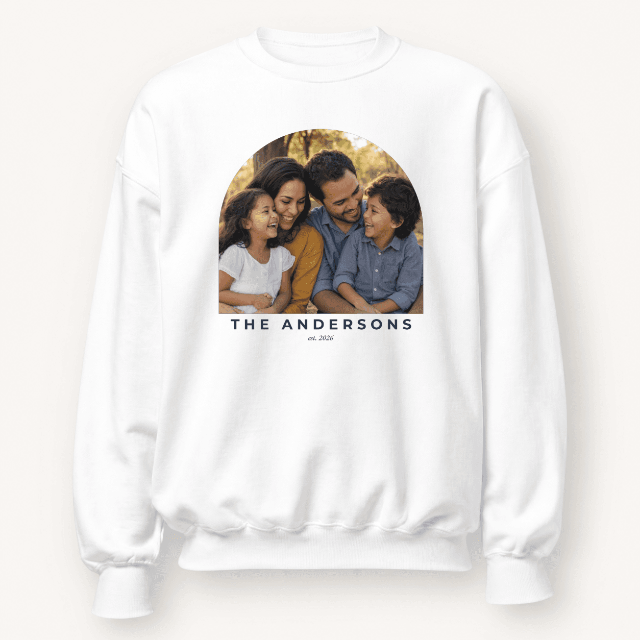 Custom Christmas Sweatshirt flat lay — White