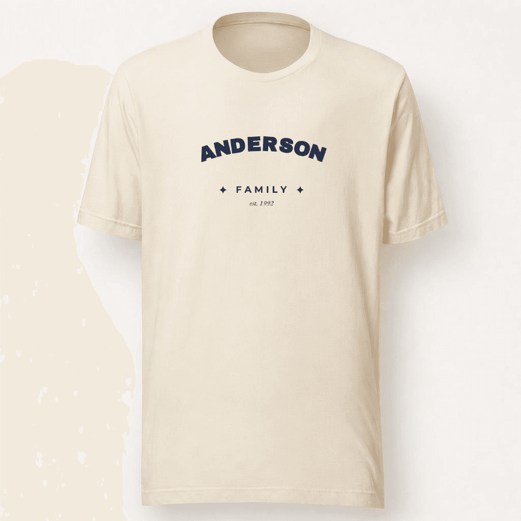Custom Name T-Shirt flat lay — Natural