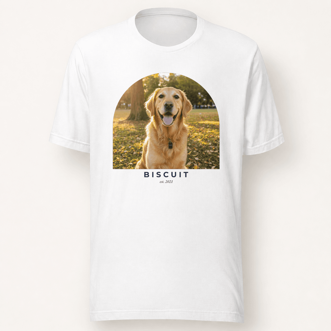 Custom Pet Portrait T-Shirt flat lay — White