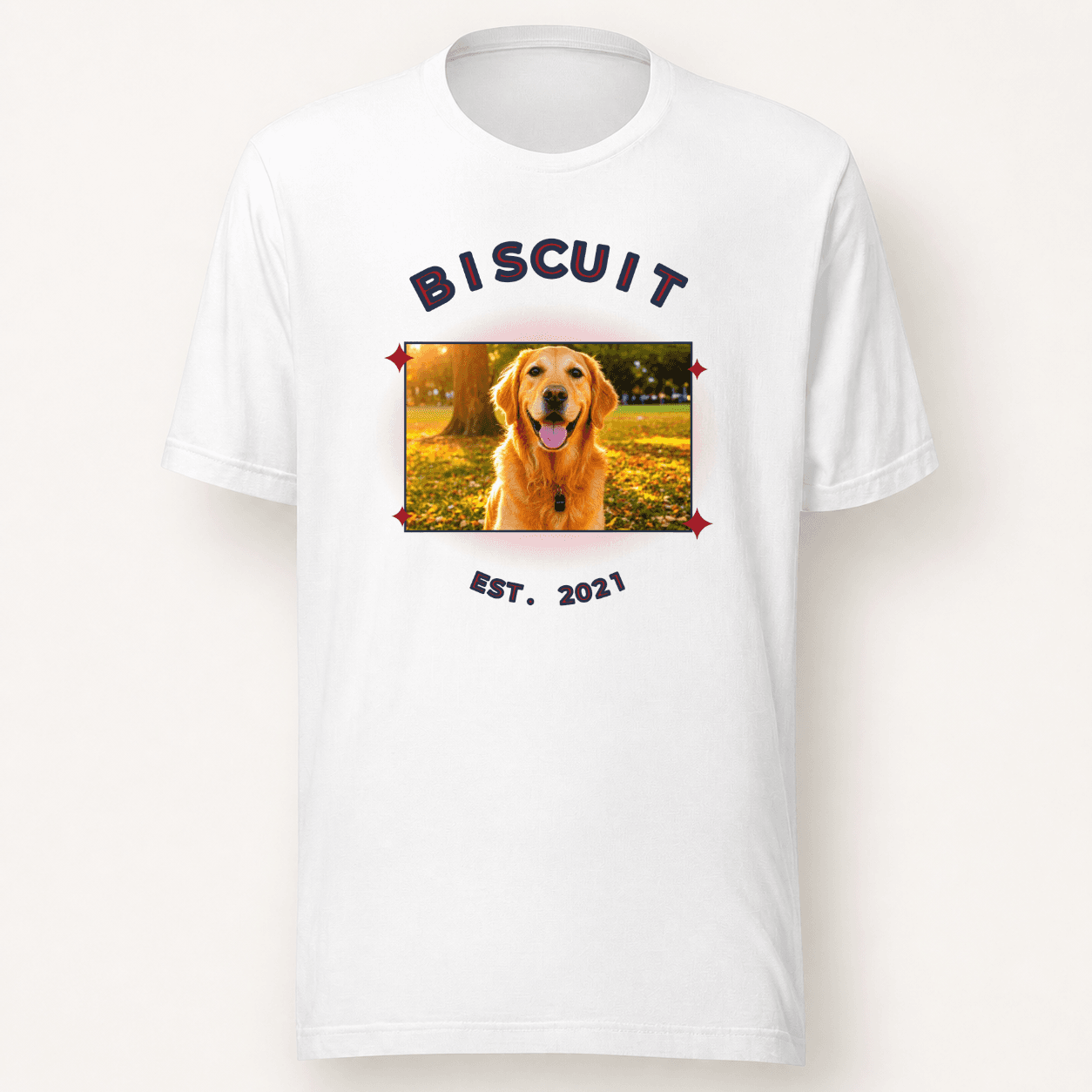 Custom Pet Portrait T-Shirt flat lay — White