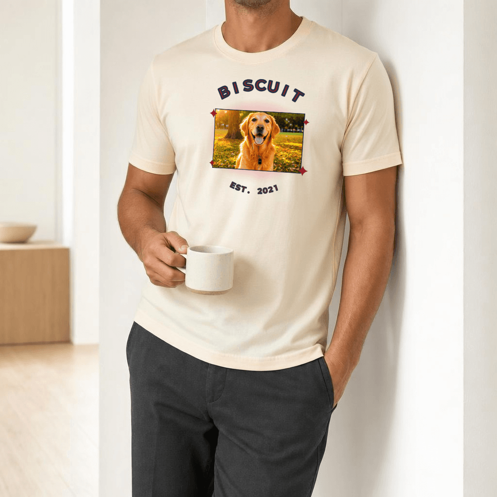 Custom Pet Portrait T-Shirt worn casually