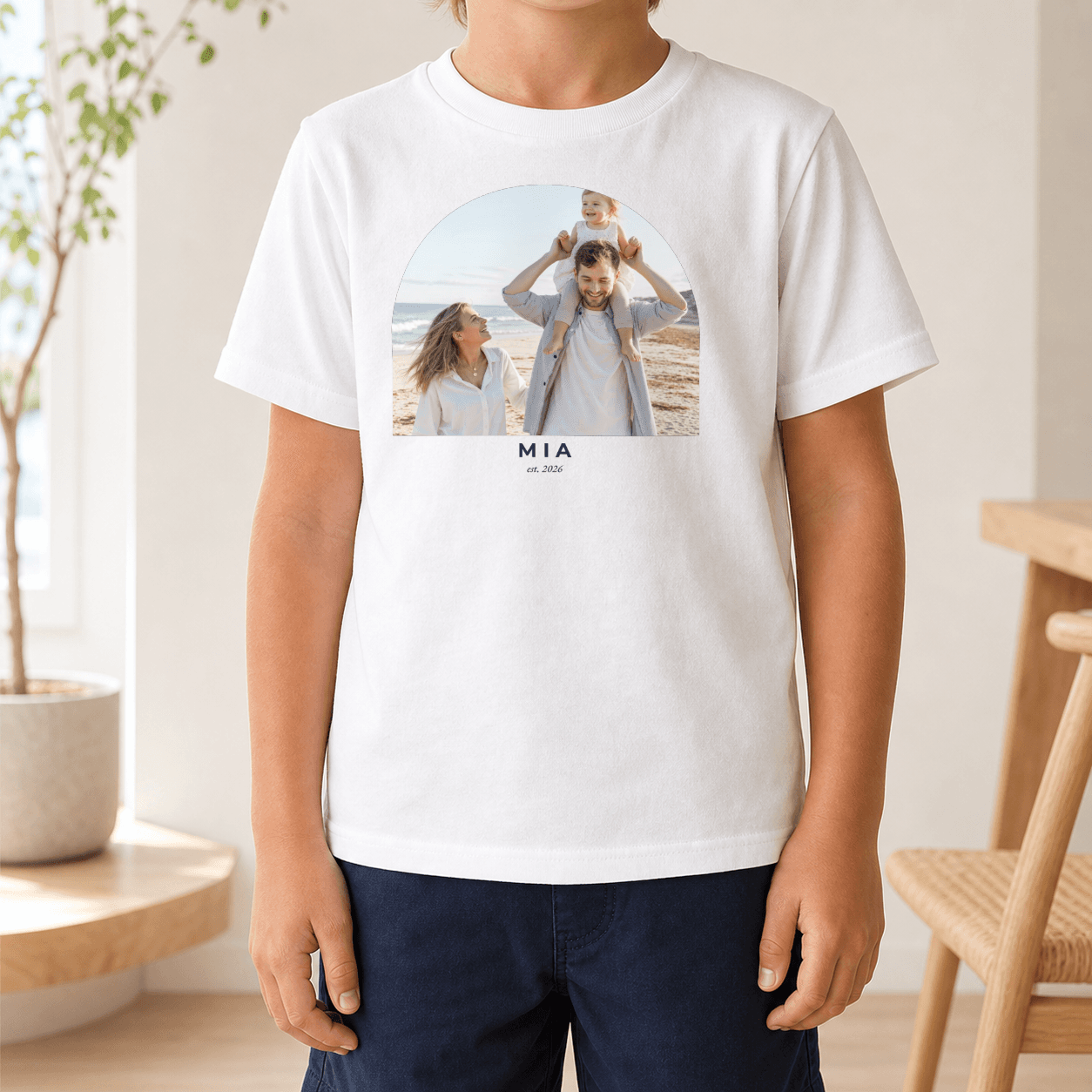 Custom Photo Kids T-Shirt worn casually