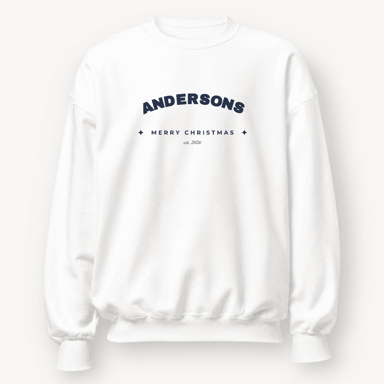 Vintage badge example on Custom Christmas Sweatshirt, White