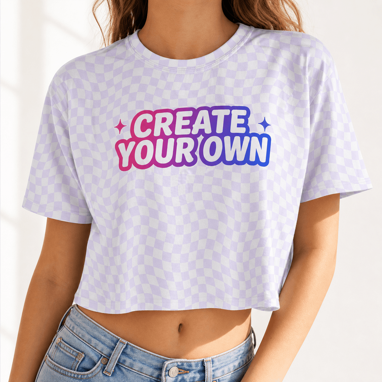 All-Over Print Women's Crop Tee on model