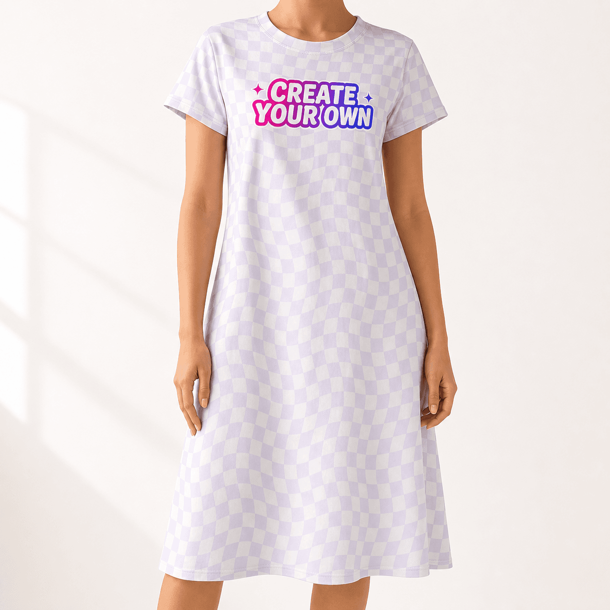 All-Over Print Women's T-Shirt Dress on model