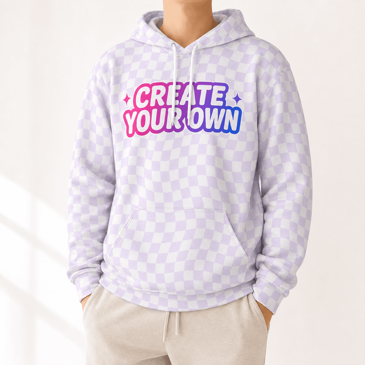 All-Over Print Unisex Pullover Hoodie on model