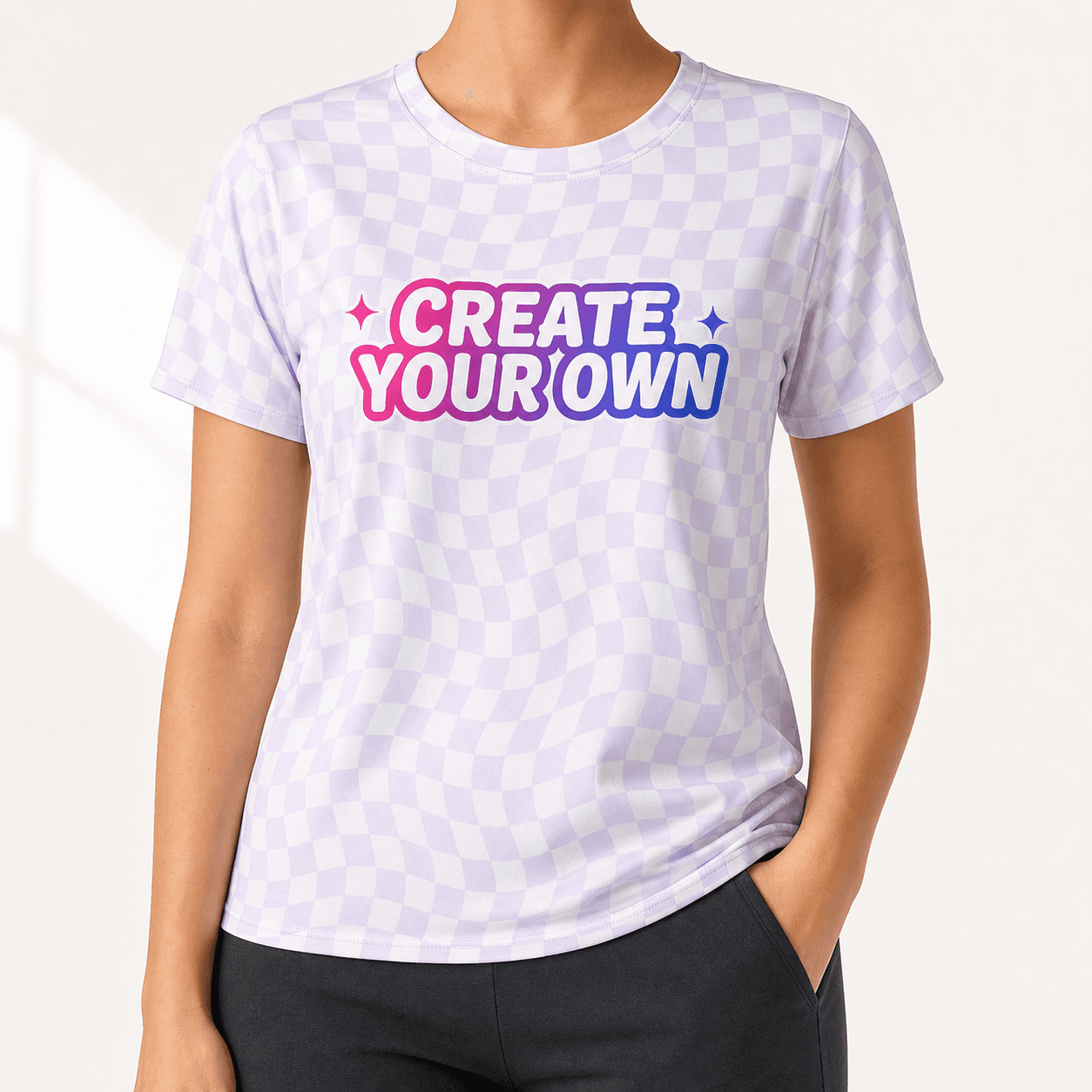 All-Over Print Women's Sport T-Shirt on model