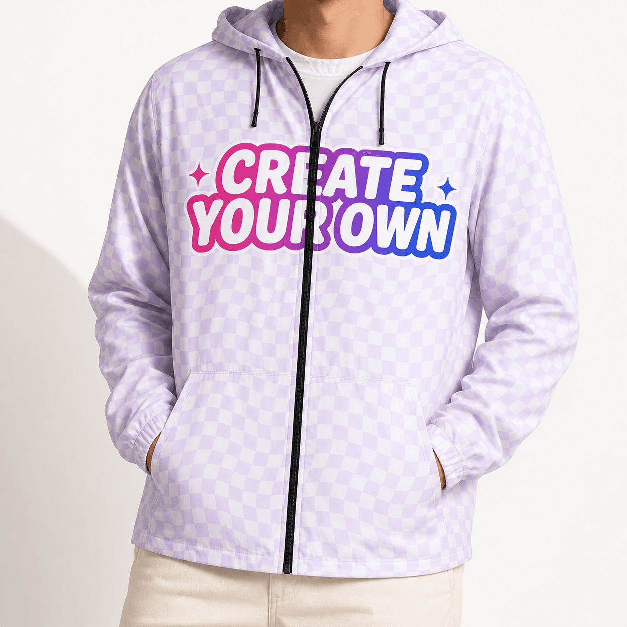 All-Over Print Windbreaker Jacket on model
