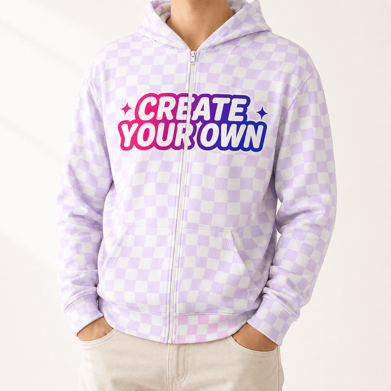 All-Over Print Unisex Zip Hoodie on model